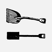 Vegetable scoop sticker, black ink drawing vector, digitally enhanced from our own original copy of The Open Door to Independence (1915) by Thomas E. Hill.
