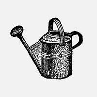 Watering can sticker, black ink drawing vector, digitally enhanced from our own original copy of The Open Door to Independence (1915) by Thomas E. Hill.