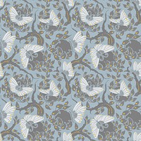 Blue butterfly pattern, seamless Art Nouveau background in oriental style
