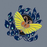 Butterfly collage element illustration sticker in stencil print style psd