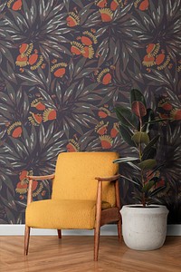 Living room with vintage Art Nouveau wallpaper