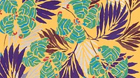 Vintage gold flower pattern desktop wallpaper, Art Nouveau floral HD background