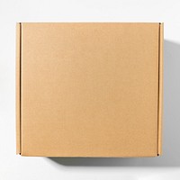 Brown box, delivery packaging flat lay design