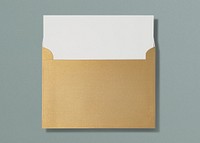 White card, brown envelope, flat lay design