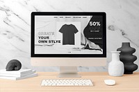 Computer desktop, online clothes shop, minimal workspace