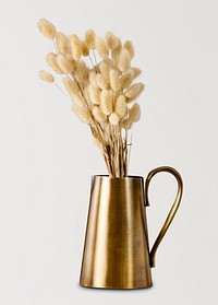 Bunny tail grass in brass kettle vase, home decor