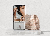 Beauty product ad, smartphone screen, modern background