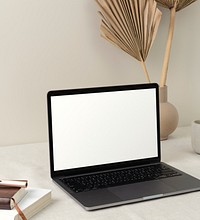 Blank laptop computer screen, modern home interior decor