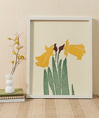 Flower art, white frame, feminine home interior design