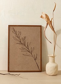 Aesthetic line art, botanical design on a picture frame, beige home decor