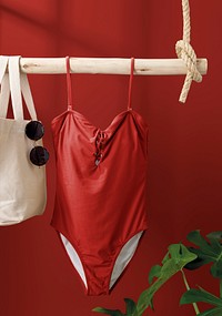 Red swimsuit, women&rsquo;s swimwear fashion in simple design