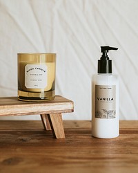 Spa product label mockup psd, aroma candle and hand cream