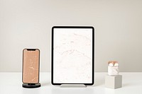 Multi-devices screen, marble phone, tablet & airpods aesthetic