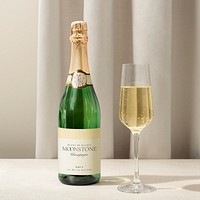 Blank champagne bottle label, beverage product with design space