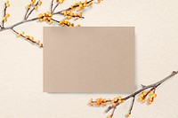 Blank brown card, flat lay design