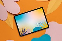 Blank tablet screen, tropical showcase theme with design space