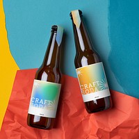 Gradient beer bottle label, aesthetic design with blank space