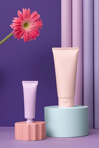 Pastel cosmetics tube, minimal beauty product set