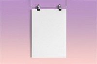 Blank hanging poster with design space on purple background