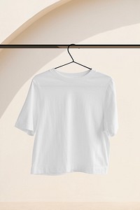White t-shirt on clothing hanger, casual apparel 