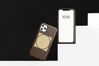 Blank smartphone screen, beige aesthetic phone case