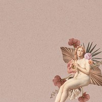 Aesthetic woman illustration Facebook post background, beige floral design with text space