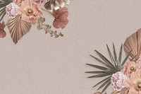 Beautiful floral beige background, aesthetic gold leaf border