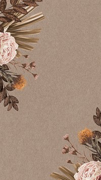 Aesthetic vintage phone wallpaper, beige floral background