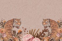 Wild tiger background, aesthetic pink floral design space vector