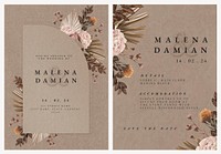 Flower wedding invitation card template, aesthetic beige design set vector