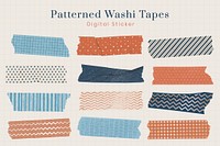 Colorful washi tape collage element, cute patterns design vector set