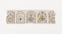Vintage washi tape clipart, clock pattern, decorative stationery psd
