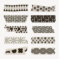 Retro pattern washi tape collage element, abstract stationery vector set