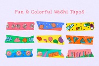 Colorful washi tape sticker, fun design for kids vector set