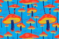Mushroom psychedelic background, blue cottagecore pattern vector