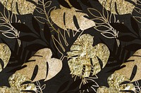 Aesthetic leaf pattern background, gold glitter