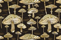 Gold mushroom pattern background, cottagecore design vector