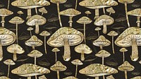 Gold mushroom pattern desktop wallpaper, cottagecore design