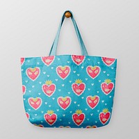 Blue sacred heart pattern tote bag in colorful design