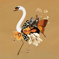 Swan illustration, animal collage scrapbook mixed media artwork vector