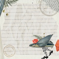 Retro fish illustration digital note, surreal hybrid animal scrapbook collage art element