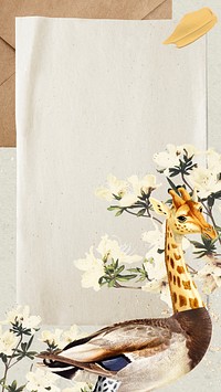 Giraffe ostrich iPhone wallpaper with frame, editable vintage surreal collage animal scrapbook artwork