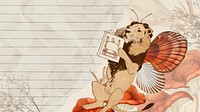 Lion animal desktop wallpaper, editable surreal collage scrapbook background and landscape digital note for tablet