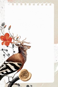 Retro deer illustration digital note, surreal hybrid animal scrapbook collage art element vector