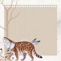 Retro leopard illustration digital note, surreal hybrid animal scrapbook collage art element vector