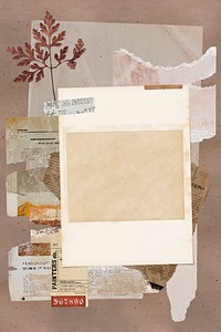 Autumn collage frame, ripped paper with maple leaf vector