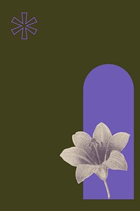 Retro wood lily background, flower in minimal purple & green retro remix design vector