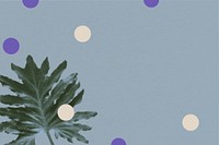 Tropical plant remix background, blue retro halftone design with polka dots