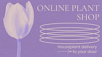 Tulip flower blog banner template, retro modern aesthetic purple halftone, online plant shop design vector