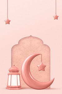 Pink 3D moon background, Ramadan celebration design